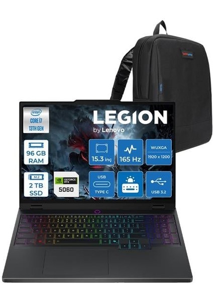 Legion 5 Intel Core I7 13650HX 96GB Ddr5 2tb SSD 8GB/RTX5060/115W 15.3" Wuxga 165Hz IPS 100% Srgb Windows 11 Pro Taşınabilir Bilgisayar 83LY00AXTRH23 + Zettaçanta