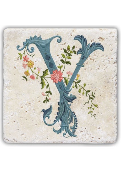 N Harfi Doğaltaş Baskılı Şık Bardak Altlığı, Beyaz Renkli, Zarif ve Kaliteli Tasarım