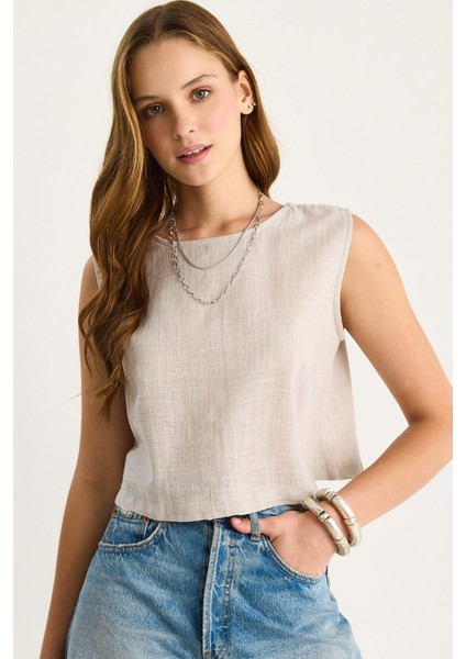 Kadın Kolsuz Keten Bluz -