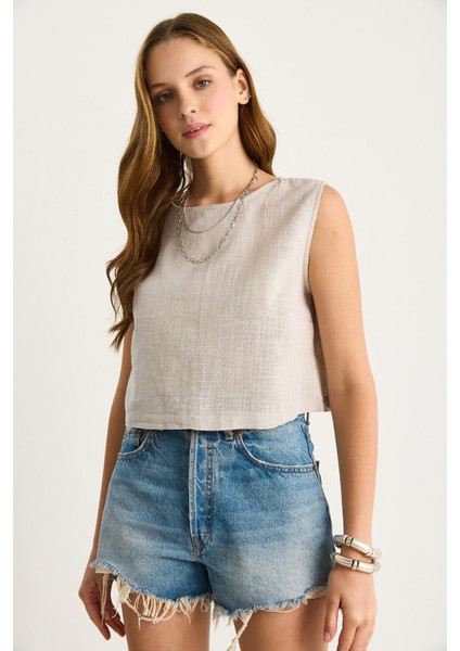 Kadın Kolsuz Keten Bluz - fiyatları