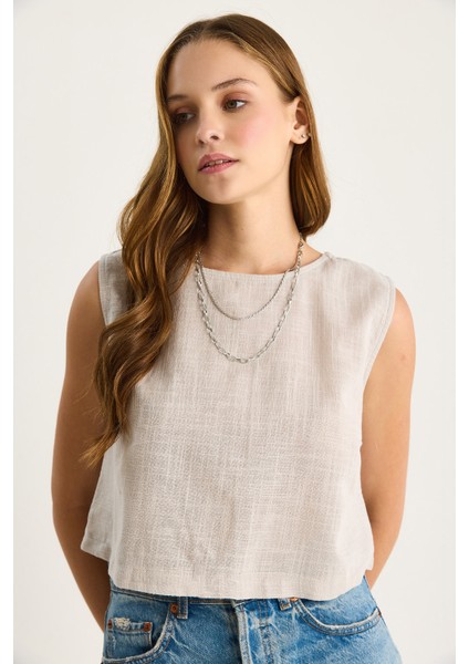 Kadın Kolsuz Keten Bluz - modelleri