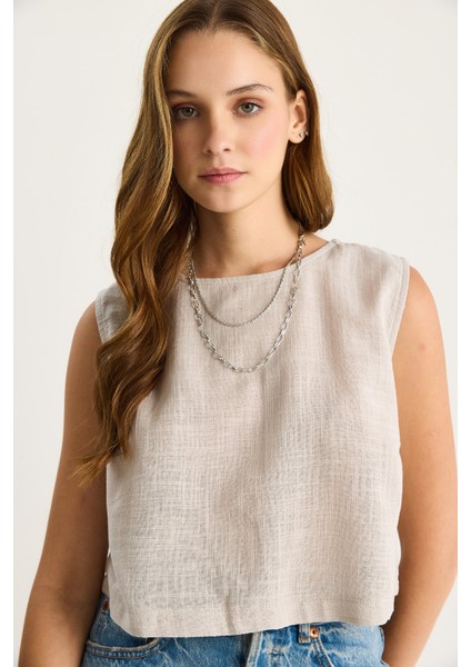 Kadın Kolsuz Keten Bluz - fırsatları