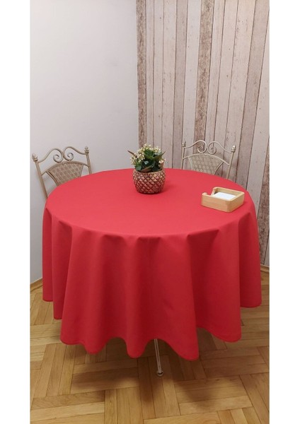 Kırmızı Yuvarlak Sıvı Itici ve Leke Tutmaz Masa Örtüsü