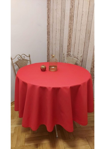 Kırmızı Yuvarlak Sıvı Itici ve Leke Tutmaz Masa Örtüsü