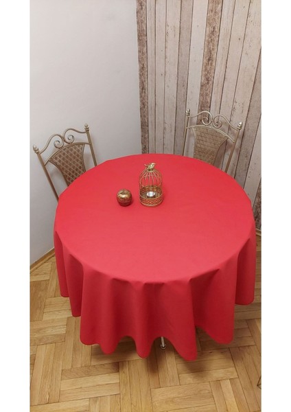 Kırmızı Yuvarlak Sıvı Itici ve Leke Tutmaz Masa Örtüsü