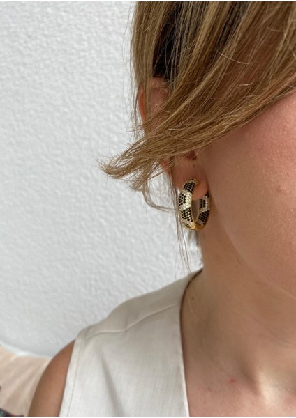 Özel Seri Yılan Derisi Model Zirkon Taşlı Halka Gold Renkli Küpe