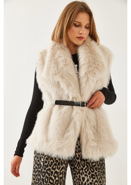 Kadın Kürklü Kemerli Yelek modelleri