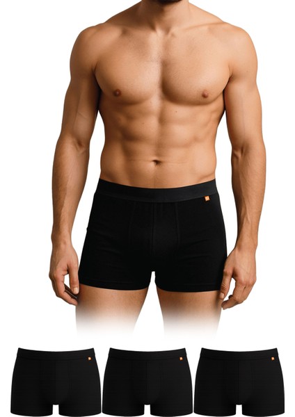 Premium Cotton Erkek Boxer Siyah Renk Üçlü Paket - CBX103-S-SYH-UCLU
