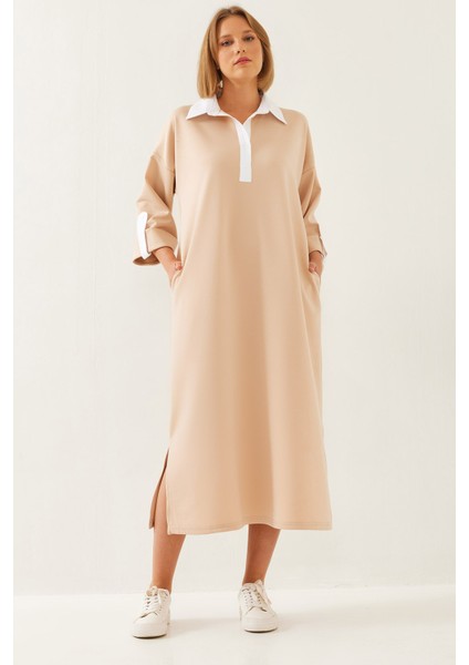 Kadın Kol Katlama Detaylı Uzun Elbise