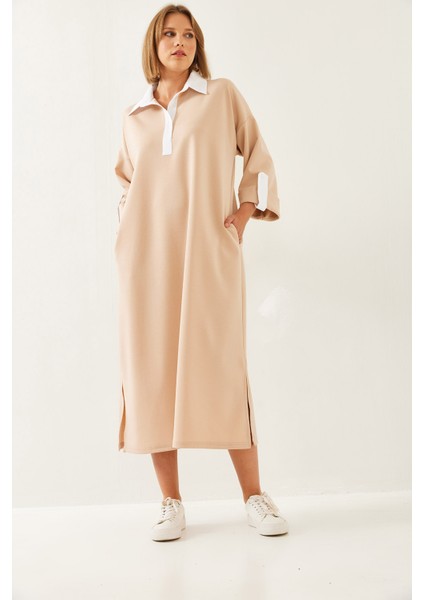 Kadın Kol Katlama Detaylı Uzun Elbise fiyatları