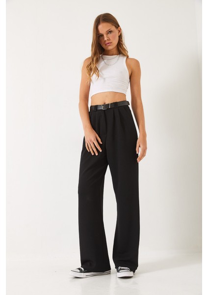 Kadın Çift Pile Detaylı Kemerli Örme Pantolon fiyatları