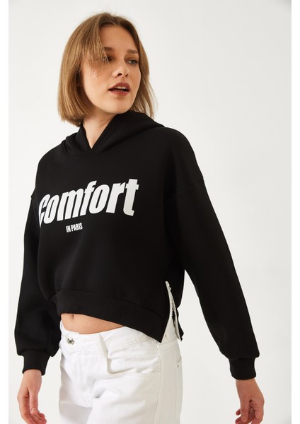 Kadın Üç Iplik Şardonlu Yanları Fermuarlı Crop Sweatshirt fiyatları