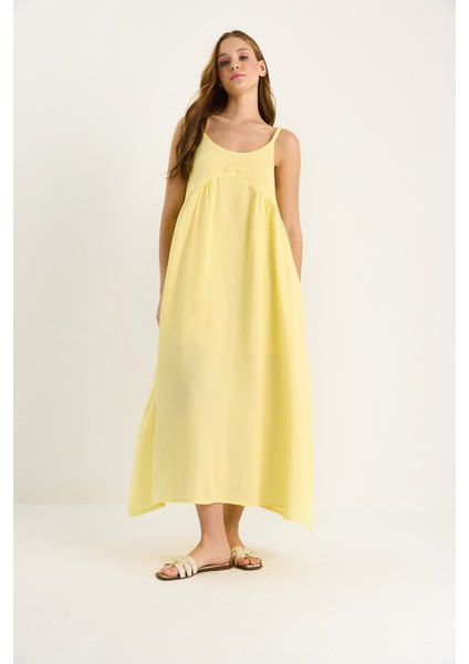 Kadın Saç Örgü Askılı Cep Detaylı Astarlı Salaş Müslin Elbise fiyatları