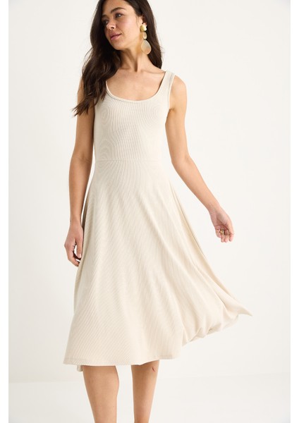 Kadın U Yaka Askılı Fitilli Kloş Elbise fırsatları