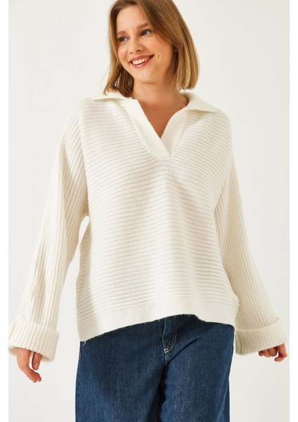 Kadın Kendinden Kollu Patlı Triko Kazak