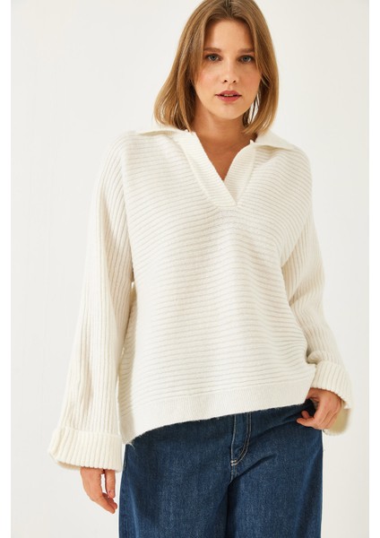 Kadın Kendinden Kollu Patlı Triko Kazak fiyatları