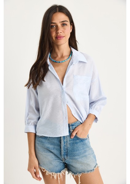 Kadın Yarım Kollu Tek Cep Detaylı Gömlek