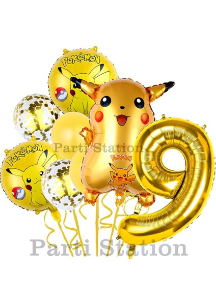 Pokemon Pikachu Konsept 9 Yaş Doğum Günü Balon Set Pokemon Pikaçu Folyo Balon Set