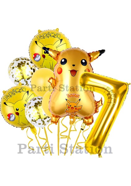 Pokemon Pikachu Konsept 7 Yaş Doğum Günü Balon Set Pokemon Pikaçu Folyo Balon Set