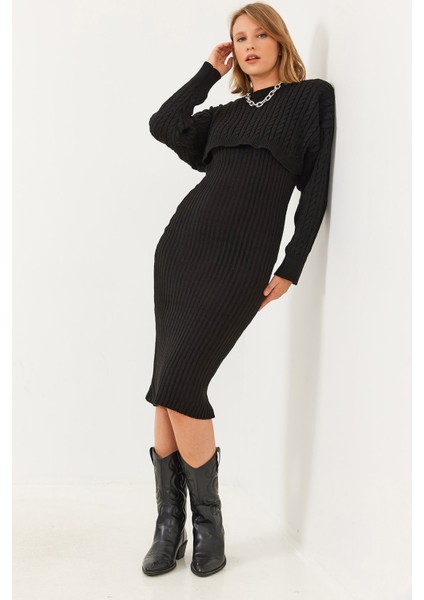 Kadın Crop Triko Kazak Elbise Alt Üst Takım