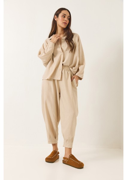 Kadın Yarasa Kol Gömlek Şalvar Pantolonlu Eliza Alt-Üst Takım