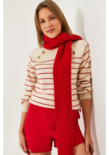 Kadın Düğmeli Triko Kazak