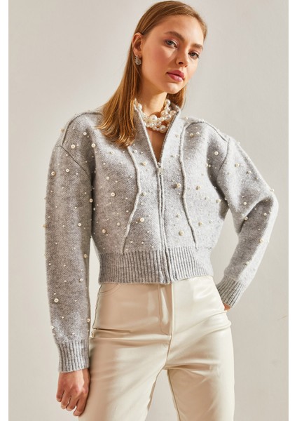 Kadın Inci Taş Işlemeli Triko Hırka