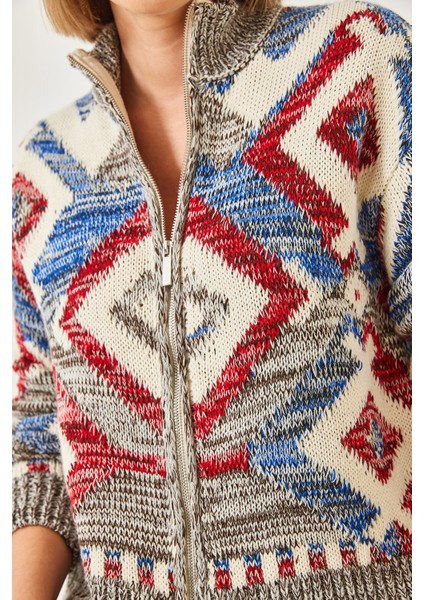 Kadın Fermuarlı Desenli Triko Hırka modelleri