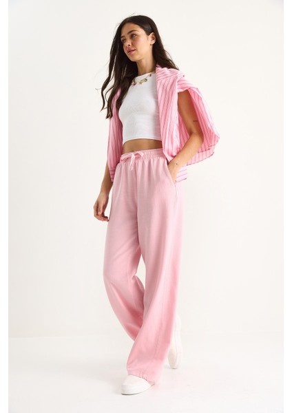 Kadın Belli Lastikli Cep Detaylı Keten Palazzo Pantolon Yp modelleri
