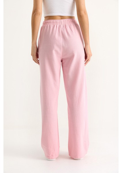 Kadın Belli Lastikli Cep Detaylı Keten Palazzo Pantolon Yp fırsatları