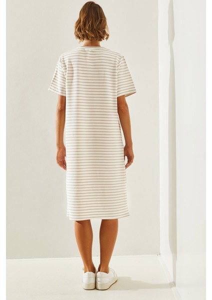 Kadın Çizgili Gofre Elbise