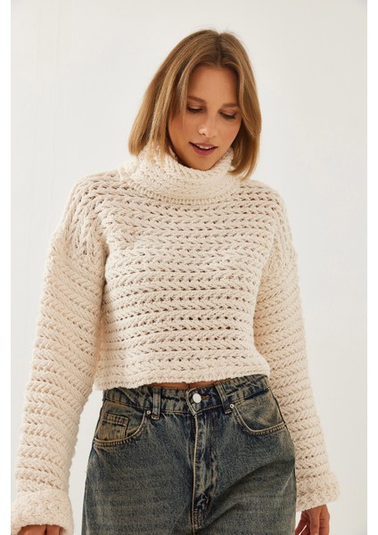 Kadın Balıkçı Yaka Saç Örgülü Triko Kazak fiyatları