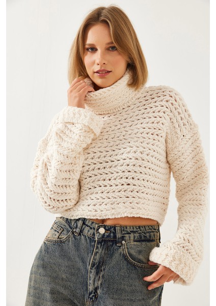 Kadın Balıkçı Yaka Saç Örgülü Triko Kazak fırsatları