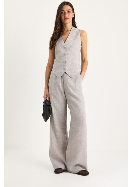 Kadın Yüksek Bel Pantolonlu Yelekli Astarlı Alt-Üst Takım