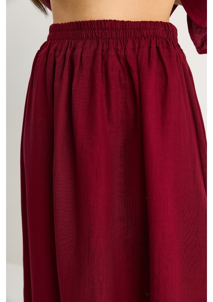 Kadın Yarasa Kol Crop Yırtmaç Detay Etek Müslin Takım -