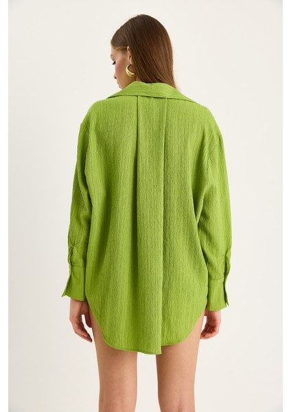 Kadın Düşük Omuz Oversize Basic Bürümcük Gömlek