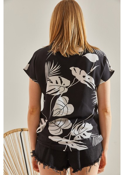 Kadın Kısa Kol Desenli Viskon Gömlek fiyatları