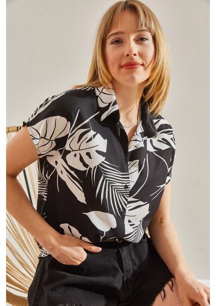 Kadın Kısa Kol Desenli Viskon Gömlek modelleri