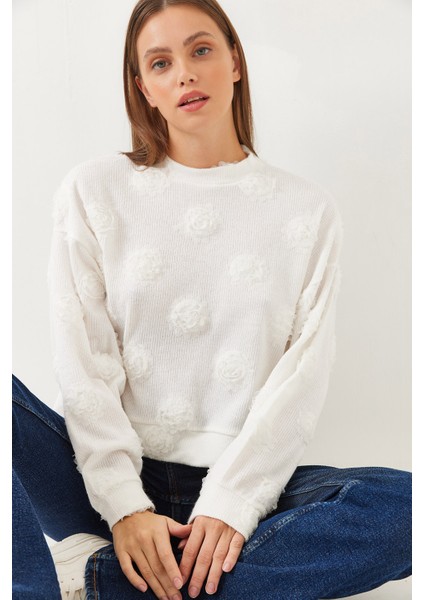 Kadın Bisiklet Yaka Gül Detaylı Bluz