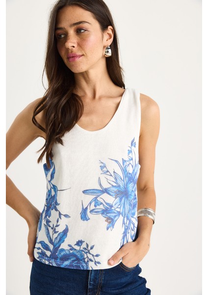 Kadın Desenli Kalın Askılı Dijital Baskılı Regular Yazlık Örme Bluz fiyatları