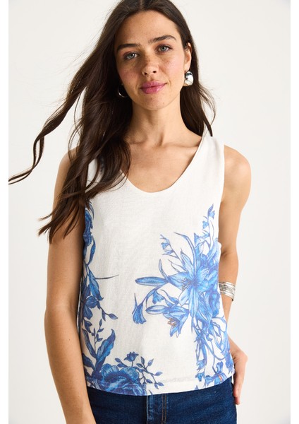 Kadın Desenli Kalın Askılı Dijital Baskılı Regular Yazlık Örme Bluz fırsatları