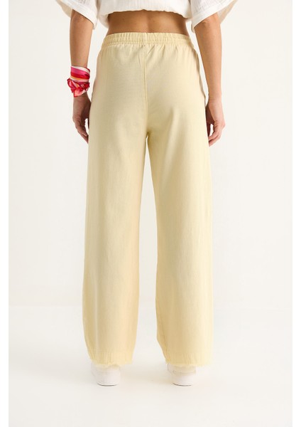 Kadın Beli Lastikli Paça Detaylı Palazzo Kalıp Pamuk Gabardin Yazlık Pantolon fırsatları