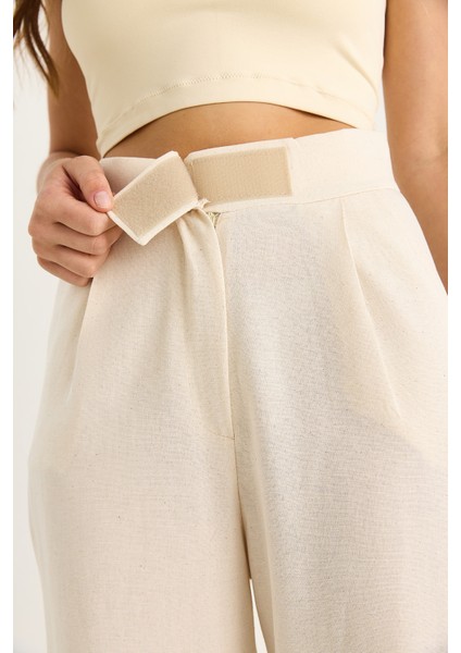 Kadın Cırtlı Cep Detaylı Keten Palazzo Pantolon fırsatları