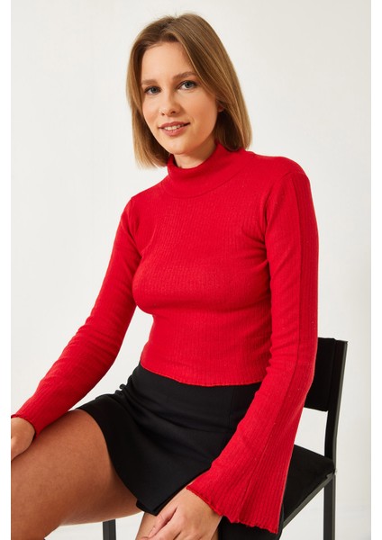 Kadın Yarım Balıkçı Yaka Bluz