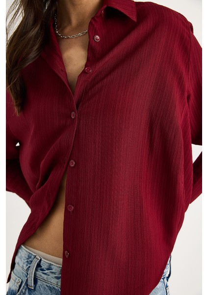 Kadın Düşük Omuz Oversize Basic Bürümcük Gömlek