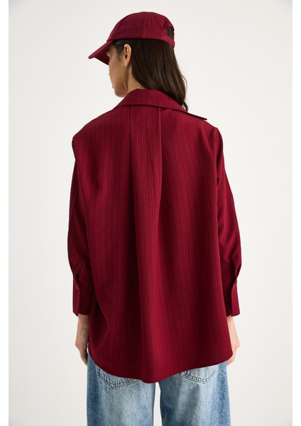 Kadın Düşük Omuz Oversize Basic Bürümcük Gömlek