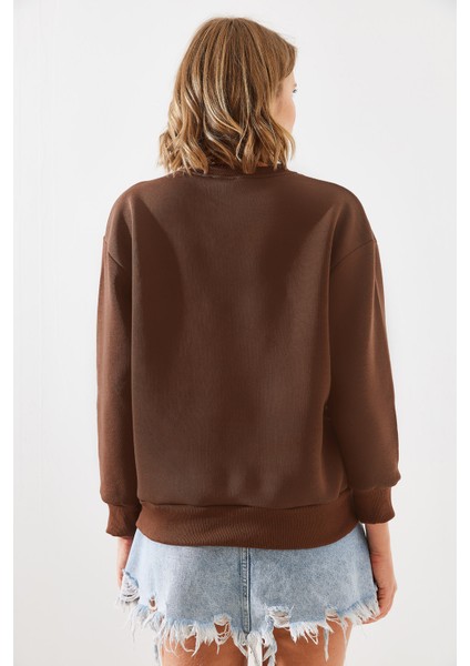 Kadın Üç Iplik Şardonlu Yuvarlak Yaka Pati Baskılı Sweatshirt Mbhs indirimleri