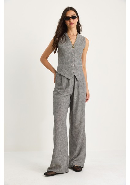 Kadın Yüksek Bel Pantolonlu Yelekli Astarlı Alt-Üst Takım modelleri