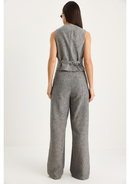 Kadın Yüksek Bel Pantolonlu Yelekli Astarlı Alt-Üst Takım