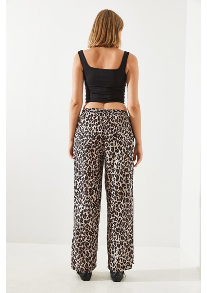 Kadın Yan Çizgili Leopar Jogger Pantolon Mbms